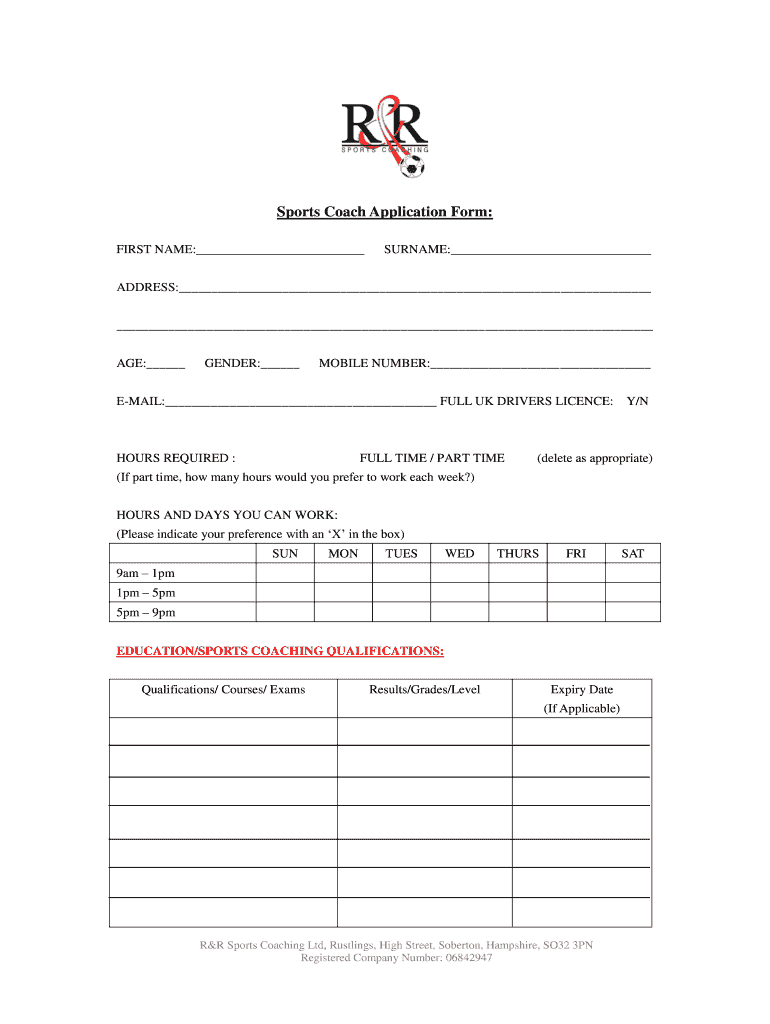 Sports Coachapplication Form