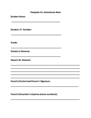 Attendance Note Example  Form