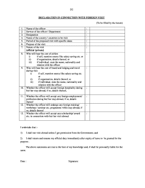 Declaration in Connection with Foreign Visit  Form