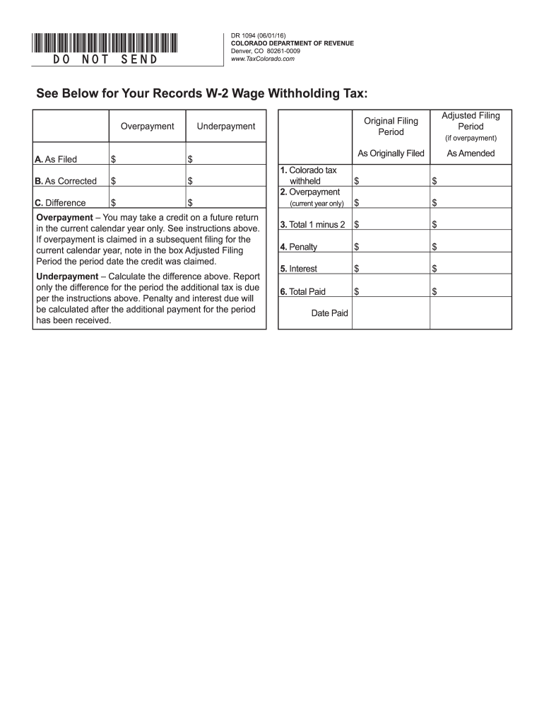  Colorado Form Dr 1094 2016