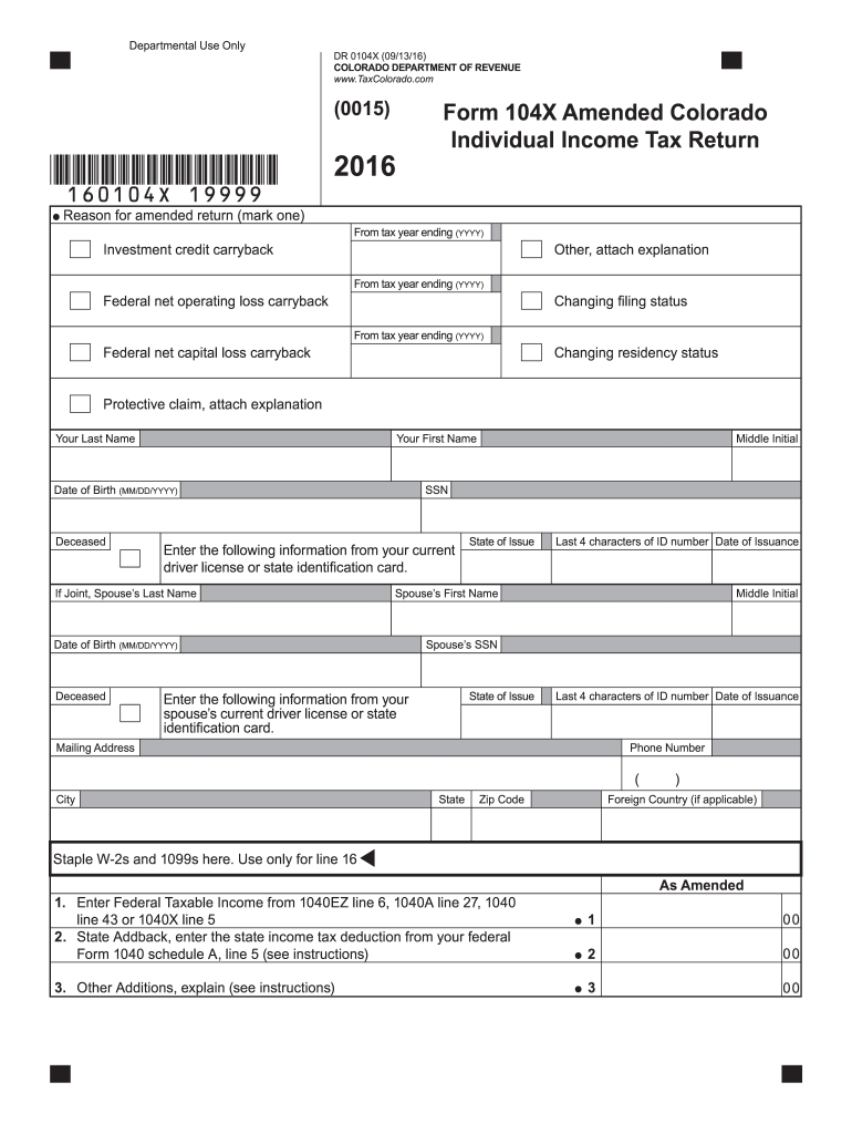  Colorado Form 104x 2016