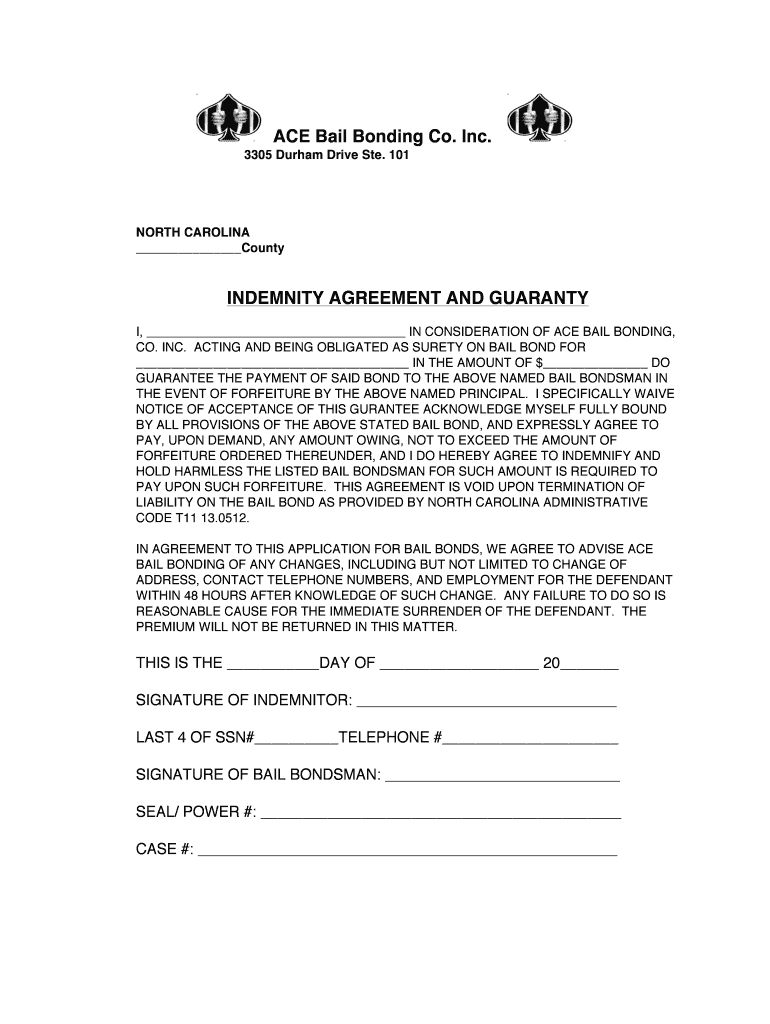 Indemnity Co Signer Agreement Ace Bail Bonding  Form