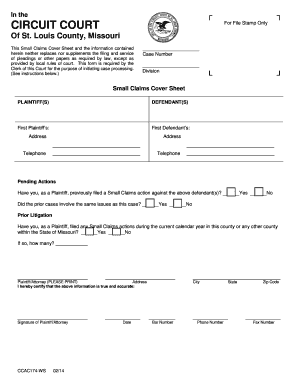 Get and Sign This Small Claims Cover Sheet and the Information Contained