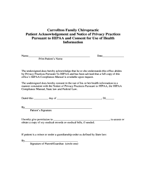 HIPPA Patient Acknowledgement and Consent  Form