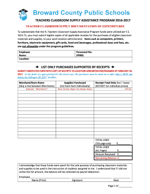 Get and Sign Documentation of Expenditures Broward K12 Fl 2016-2022 Form