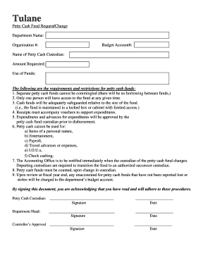 Petty Cash Fund RequestChange  Form