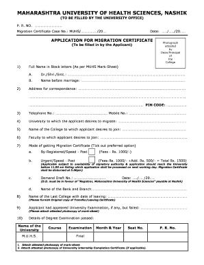 Muhs Migration Certificate  Form