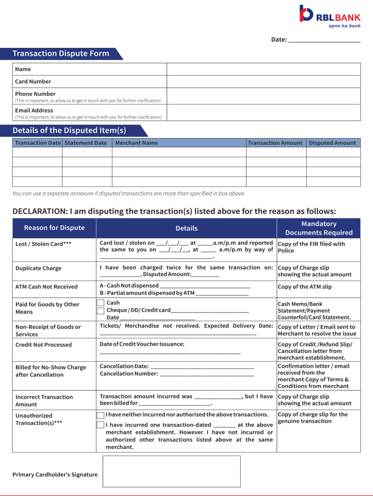 Rbl Bank Dispute Form