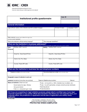Institutional Profile Questionnaire Idrc  Form