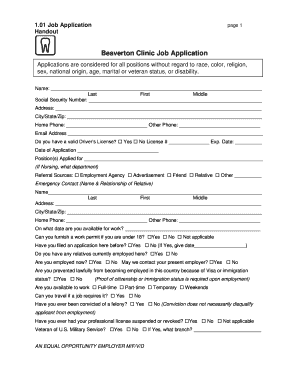 Beaverton Clinic Job Application  Form