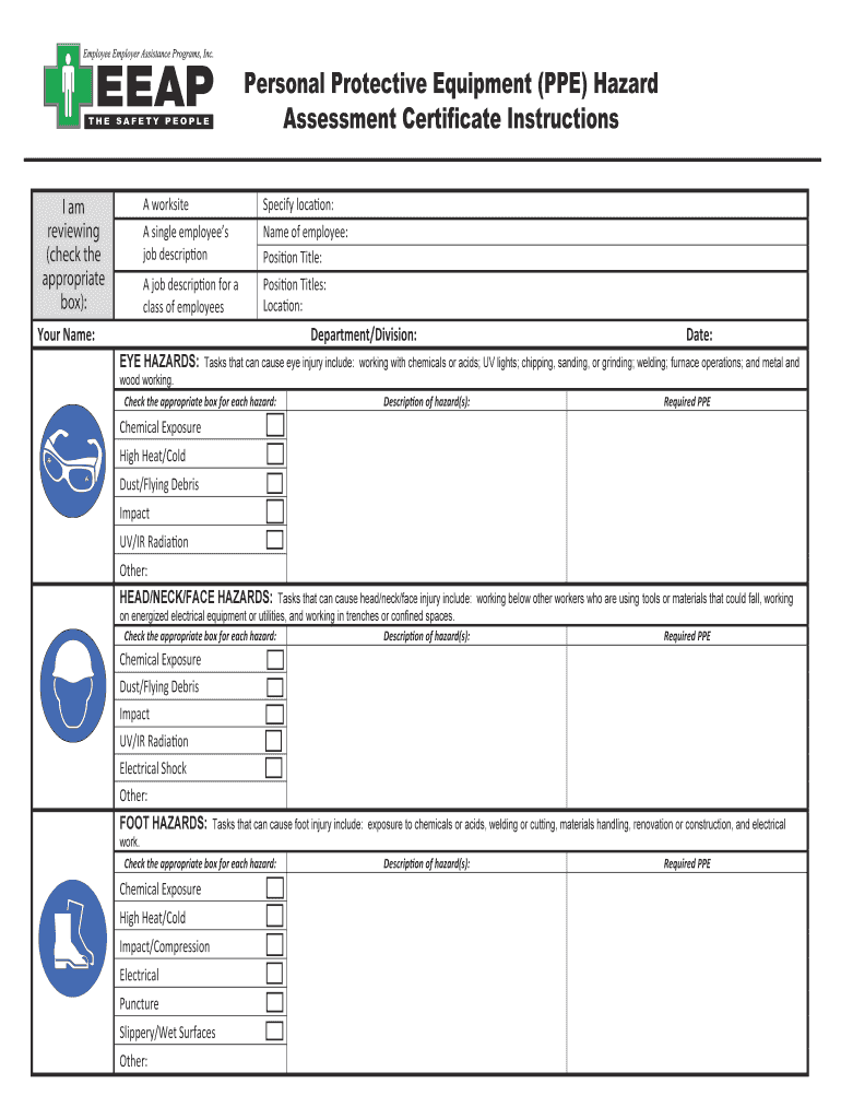 Personal Protective Equipment PPE Hazard Assessment  Form