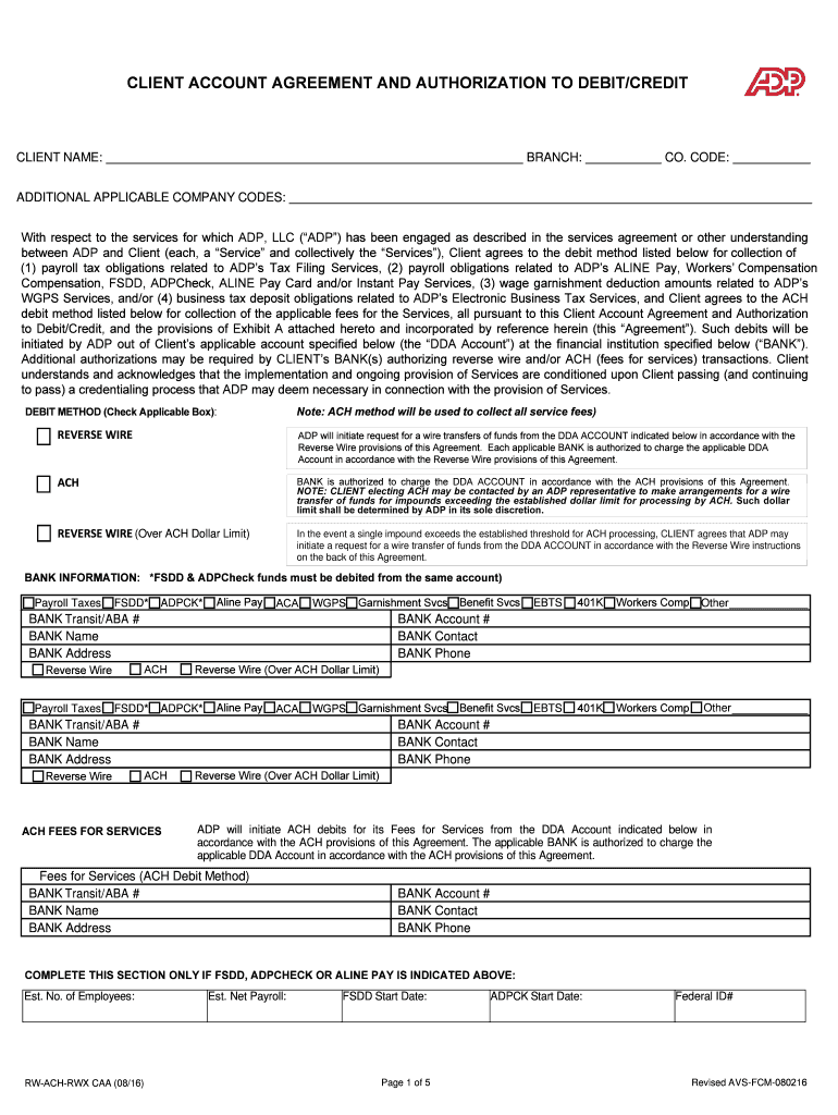 Adp Client Account Agreement  Form