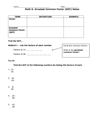 Name Date Math 6 Greatest Common Factor GCF Notes Loudoun K12 Va  Form