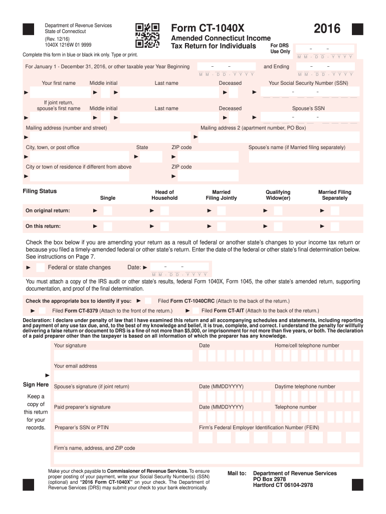 Get and Sign Ct 1040x  Form 2016