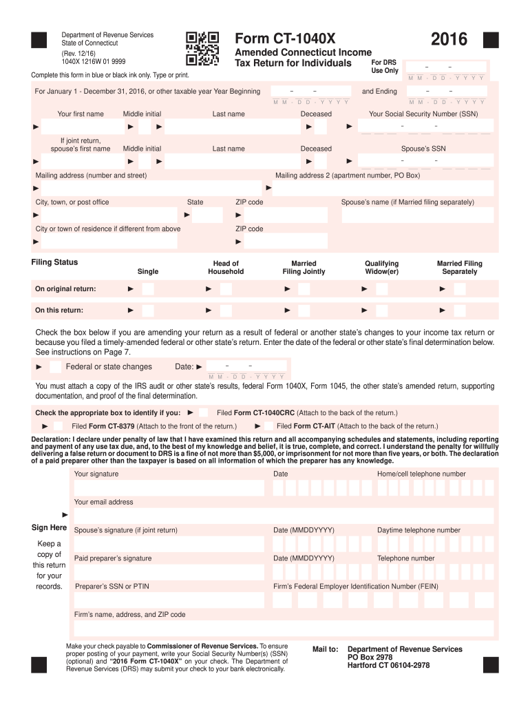  Ct 1040x  Form 2016