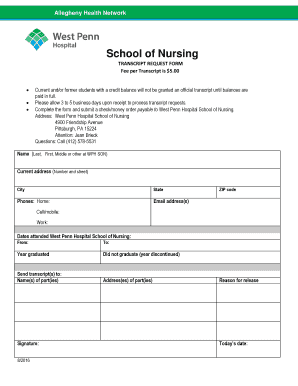  Transcript Request Allegheny Health Network Ahn 2016