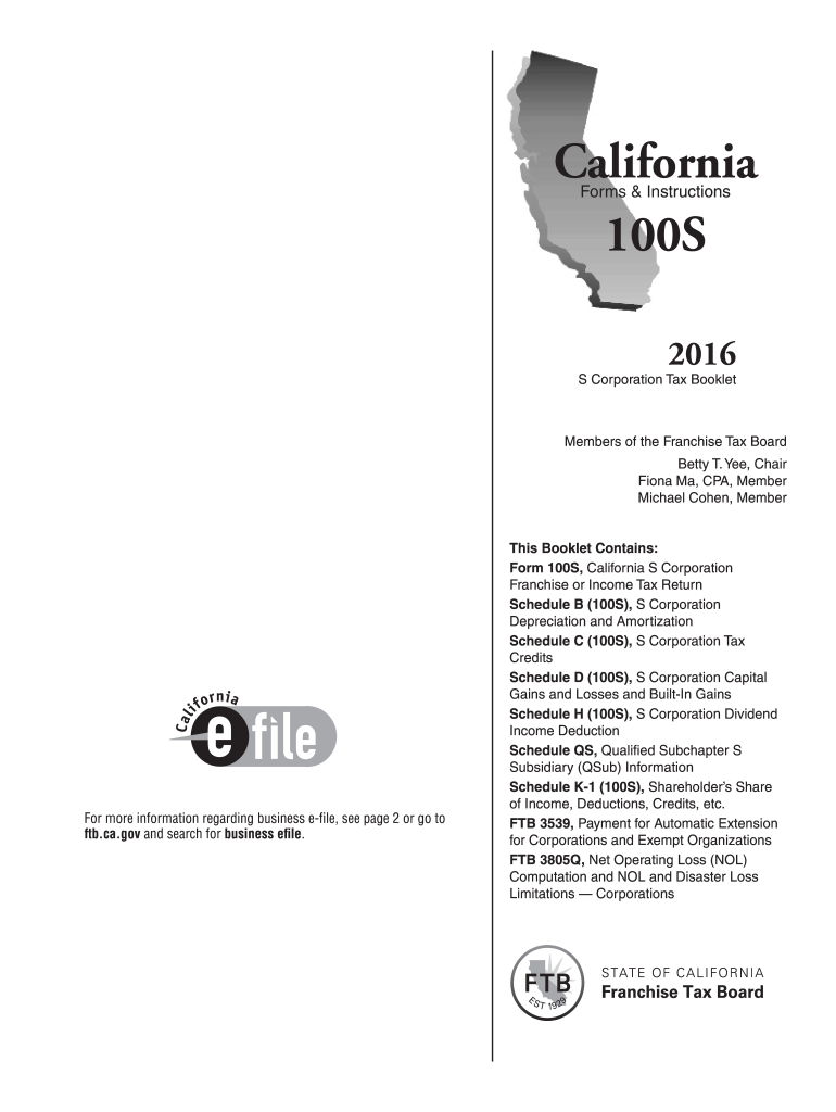  100s Tax  Form 2016