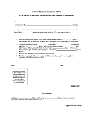 Specimen of Candidate Identification Affidavit  Form