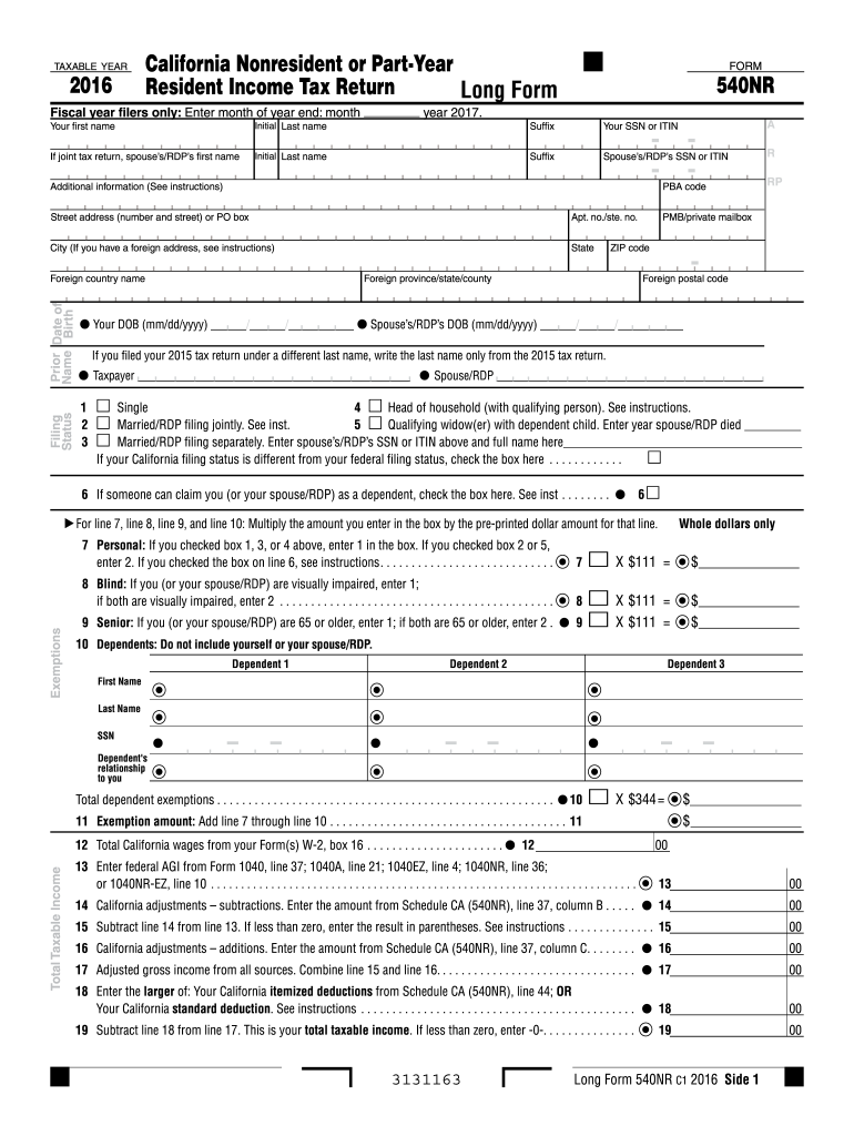  Form 540nr 2016