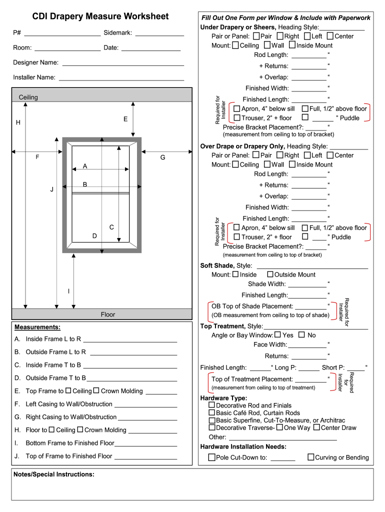 Drapery Measurement Worksheet  Form