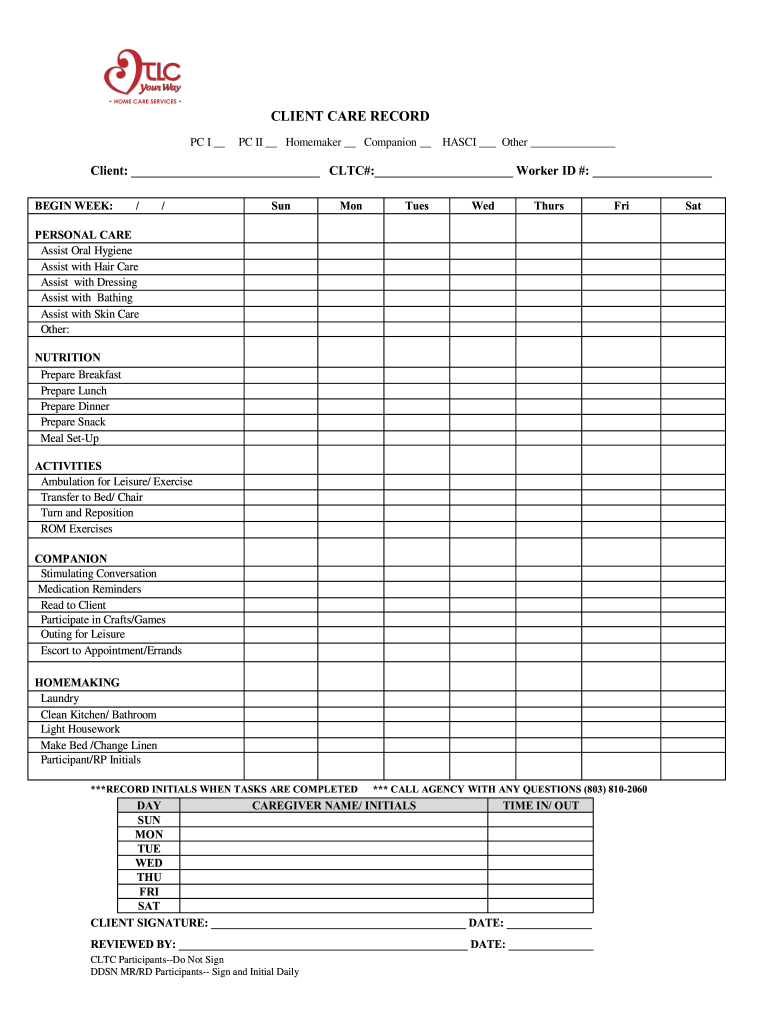 Client Care Record  Form