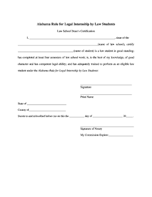 Legal Internship Dean's Certification  Form