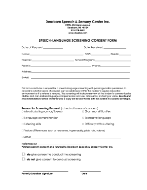 SPEECH LANGUAGE SCREENING CONSENT Date of Request  Form