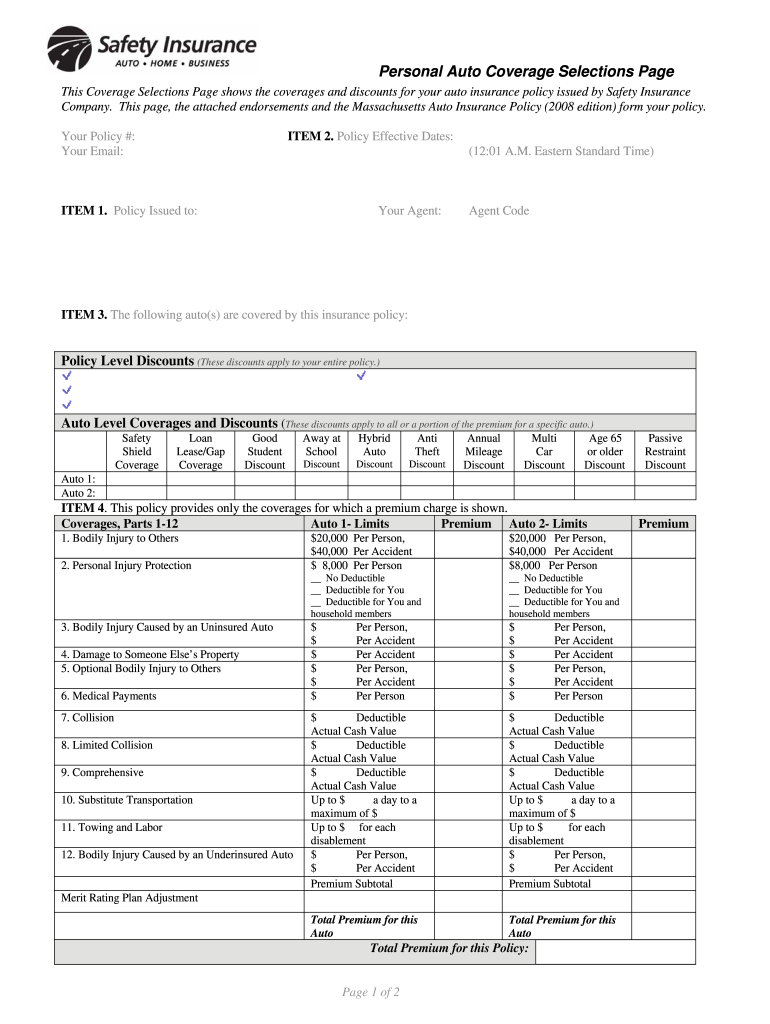  Personal Auto Coverage Selections Page Massagent Com 2009-2024