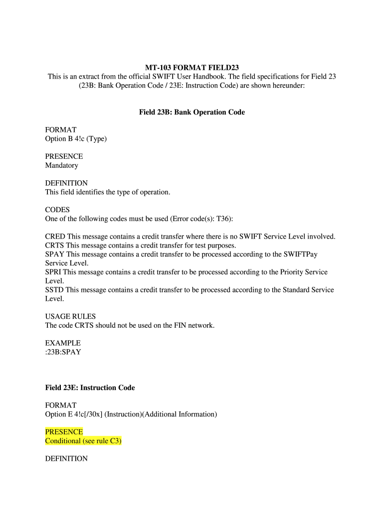 Mt103 Sample  Form