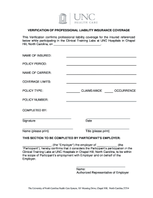 VERIFICATION of PROFESSIONAL LIABILITY INSURANCE  Form