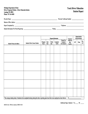 DES 031 Truck Driver Education Student Report Driver Education Michigan  Form