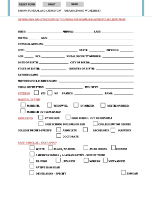 BROWN FUNERAL and CREMATORY ARRRANGEMENT WORKSHEET  Form