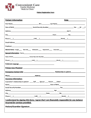 Patient Registration Form Convenient Care Walk in Medical Clinic