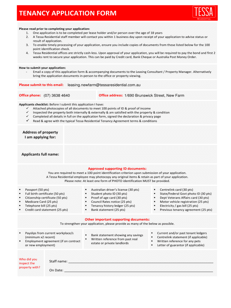 Tessa Residential  Form