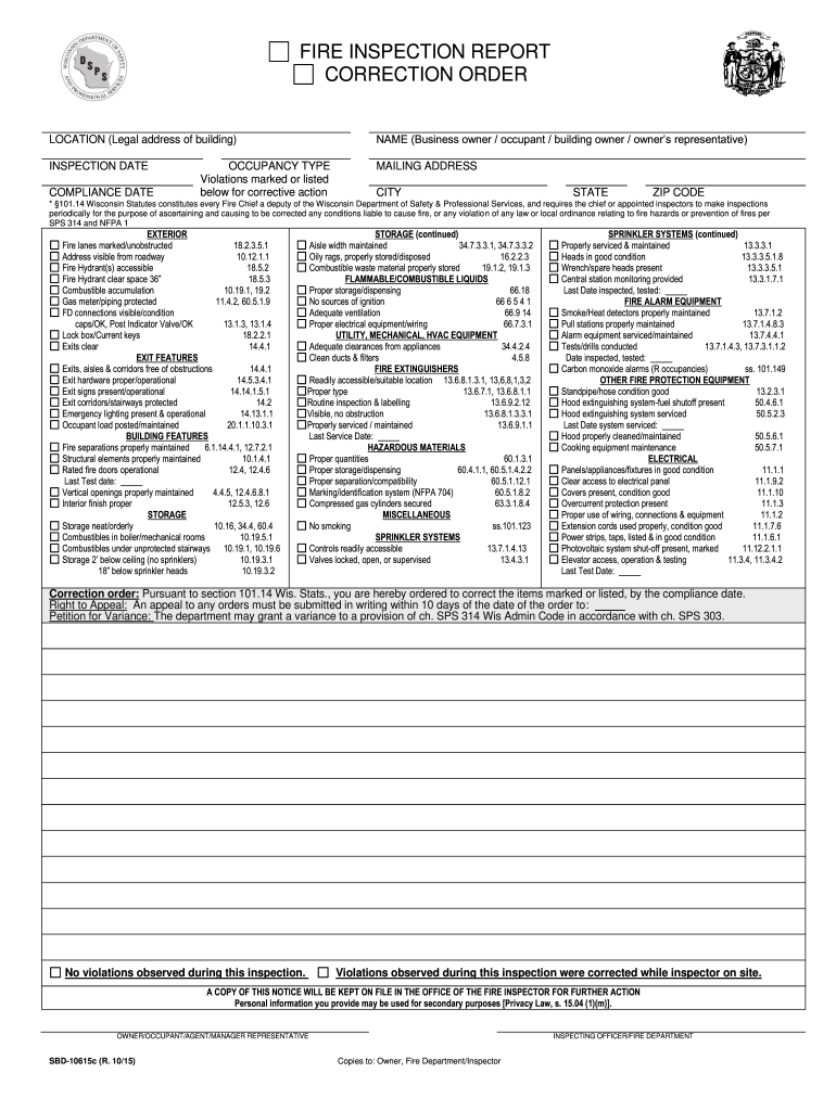 Fire Inspection Form