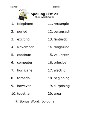 4th Grade Spelling Words  Form