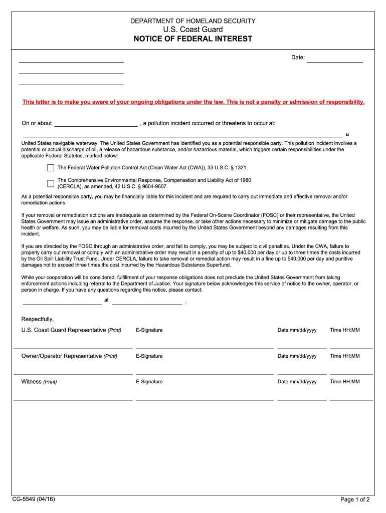  Notice of Federal Interest Uscg 2016-2024