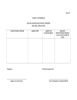 List of Bonded Accountable Public Officers  Form