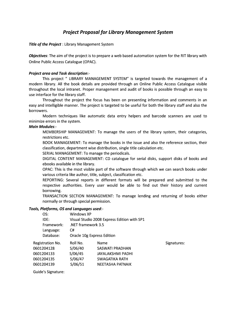 Library Management System Project Proposal PDF  Form