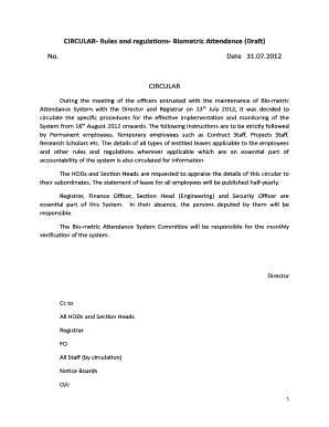 Circular on Biometric Attendance System  Form