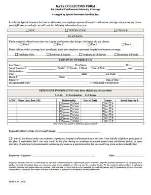 DATA COLLECTION FORM for Hospital Confinement Indemnity