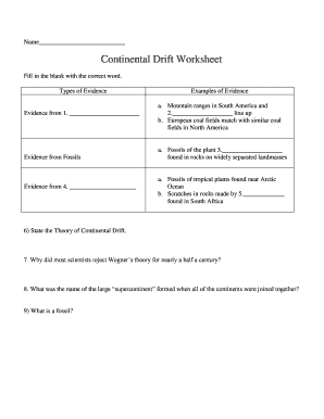 Continental Drift Worksheet PDF  Form