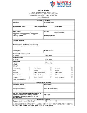 PATIENT DETAILS and ENROLMENT FORM Bakerfield Co