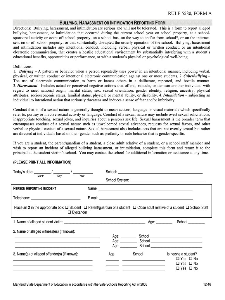 Bcps Bullying Form 2016-2023