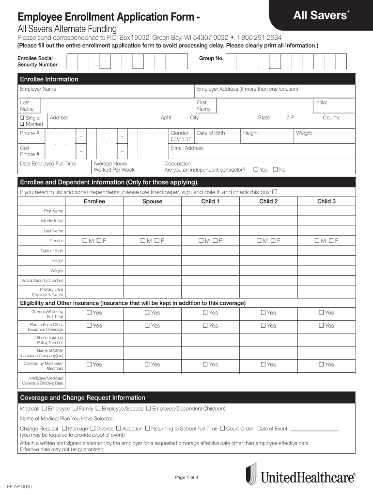 All Savers Employee Enrollment Application Form