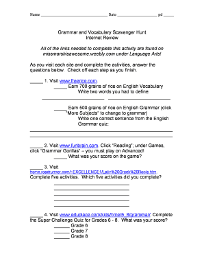 Grammar Scavenger Hunt PDF  Form