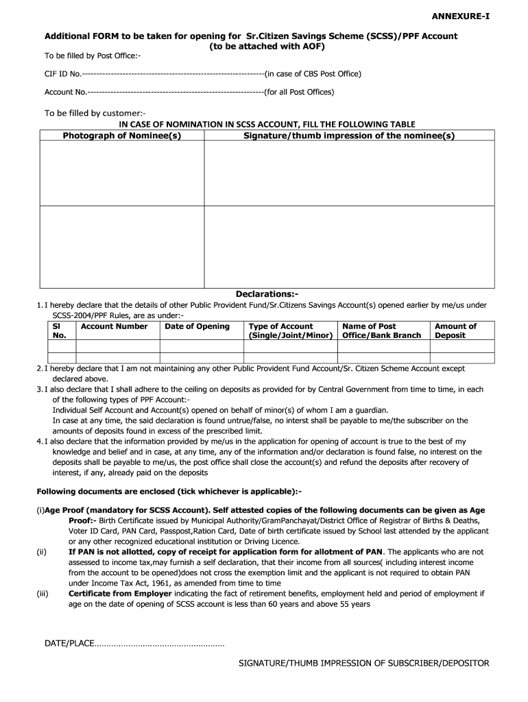 To Be Filled by Customer in CASE of NOMINATION in SCSS  Form