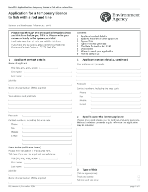 1003 08 FR5 Application for a Temporary Licence to Fish with a Rod and Line English Temporary Rod Licence, Application Form, FR5