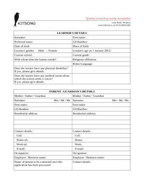 Kitsong School Fees  Form