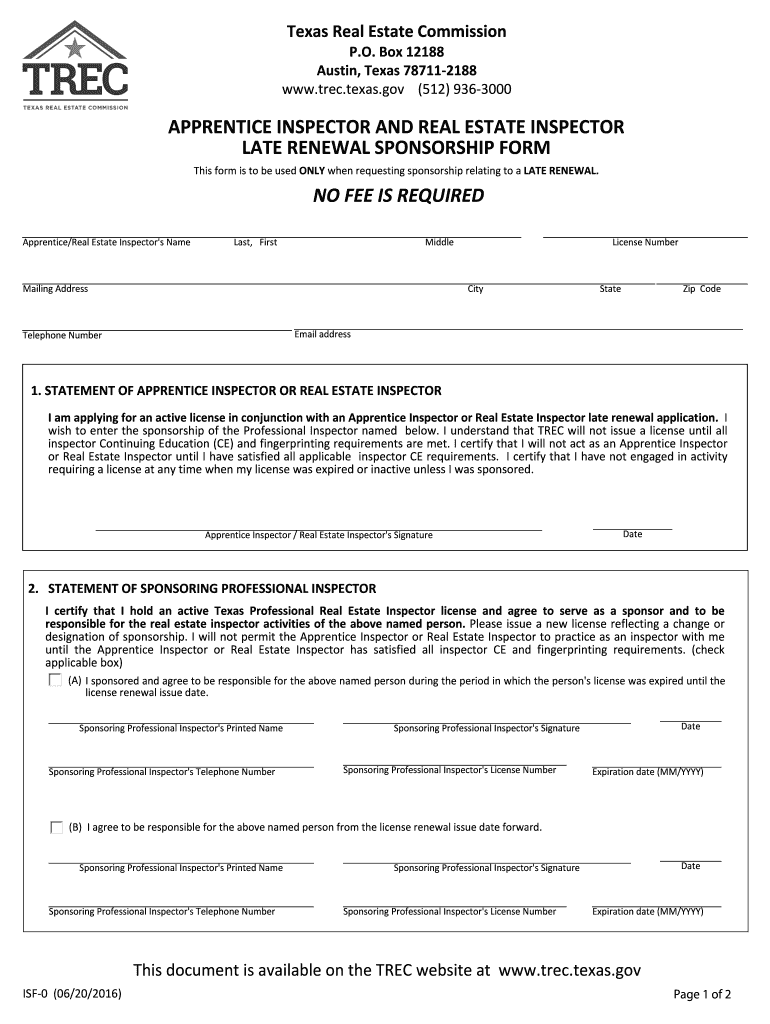 Inspector Real Estate Renewal  Form